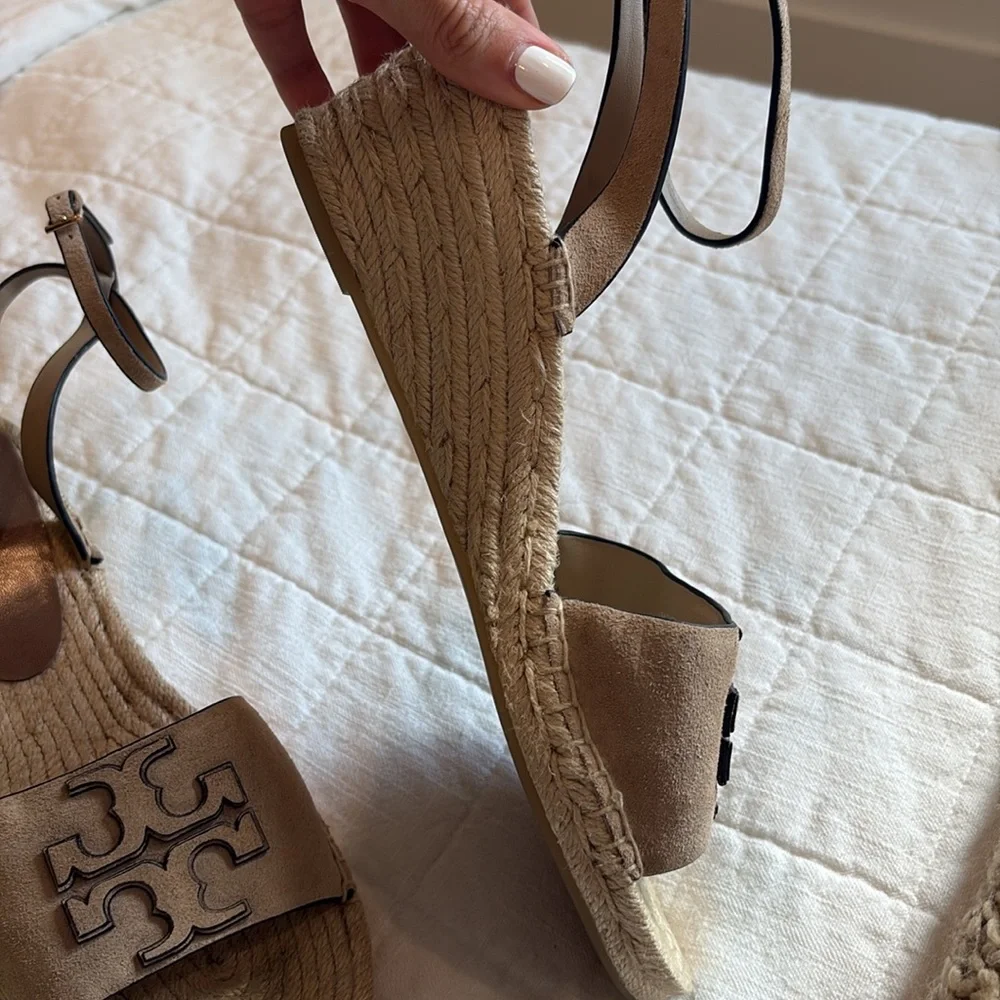 Tory Burch Ines Wedge Espadrille Suede in Taupe